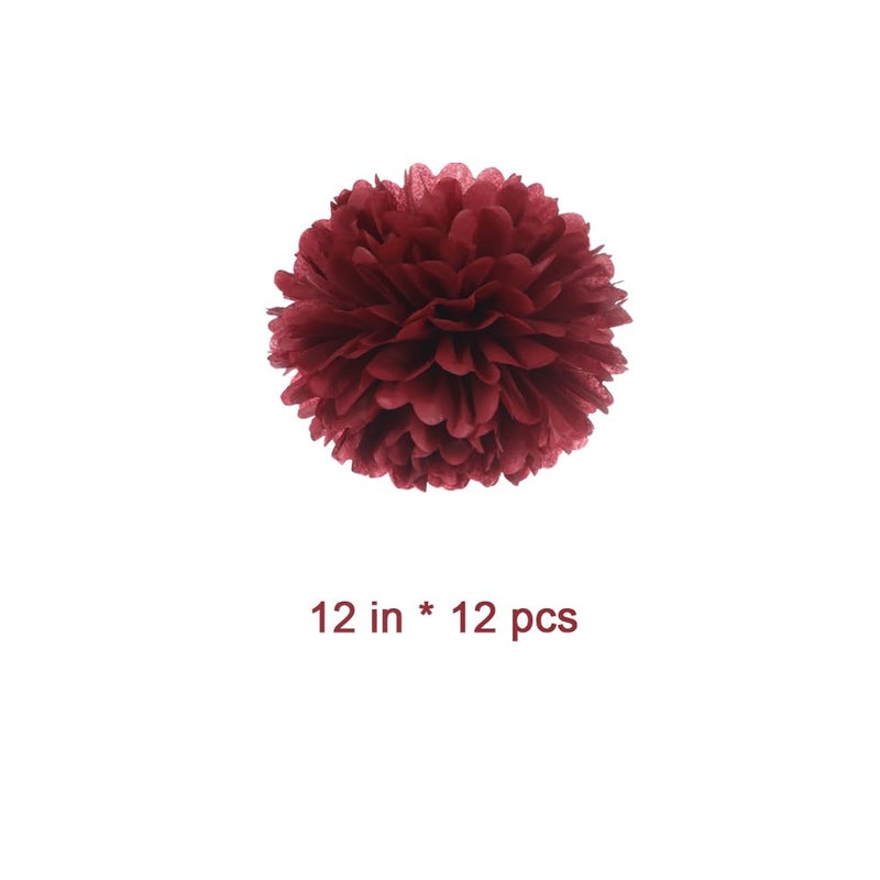 Weven 12" Burgundy Tissue Pom Poms DIY Hanging Paper Flower Balls for Bridal Shower Birthday Party Wedding Backdrop Dessert Table Decoration Supplies, Pack of 12 - Image 3